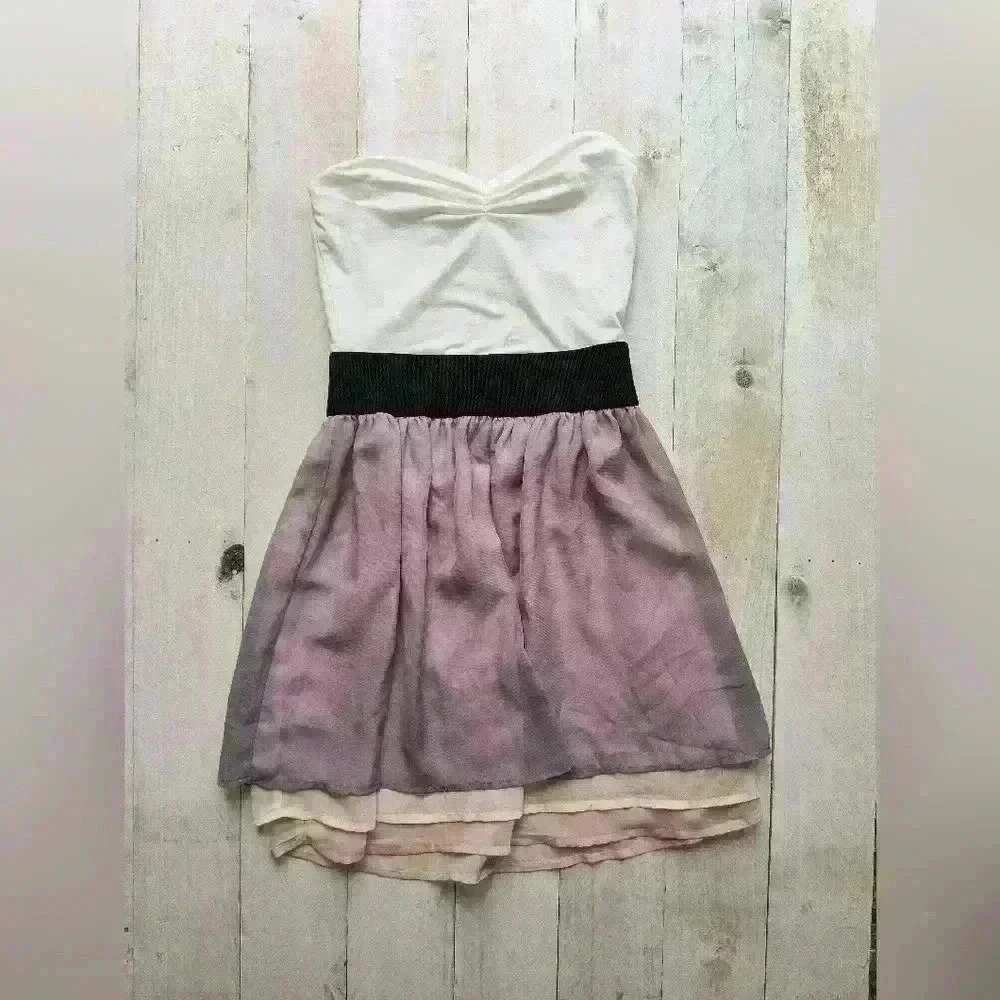 Charlotte Russe Strapless Color Block Empire Waist Mini Sheer Dress Size XS